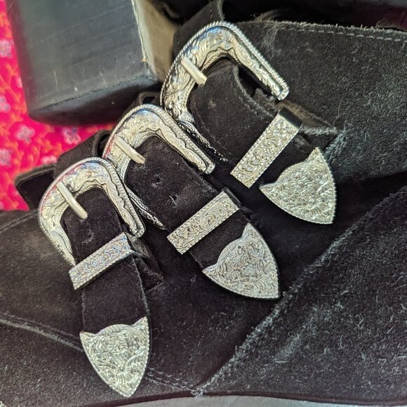 Western Goth Suede ASOS Ryder Regina Buckle Ankle Boots Punk Y2K Size 9 - Picture 6 of 11